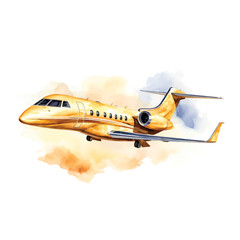 Gold Black Private jet watercolor painted ilustration