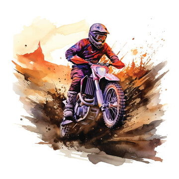 Mountain motobike sport watercolor hand painting vector ilustration