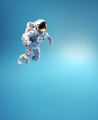astronaute qui flotte dans les airs - fond bleu