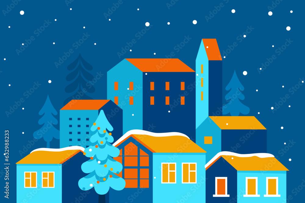 Aufkleber vector illustration in trendy flat simple style - merry christmas and happy new year greeting card a