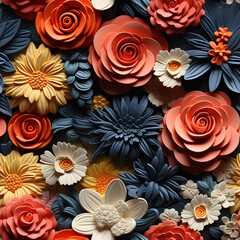 Flowers in 3D Clay Style, Vibrant and Whimsical Seamless Patterns for Wall Art and Decor