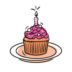 postcard happy birthday your text  baking bakery dessert doodle cartoon colleagues girl boy kids baby teeenager pink barbie holiday picture banner cupcake glamour art isolated on white background art