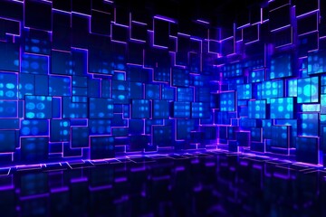 Obraz premium blue and purple lighted panels on a wall.