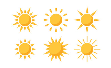 Set of Sun icons. Vector illustration in flat style.	
