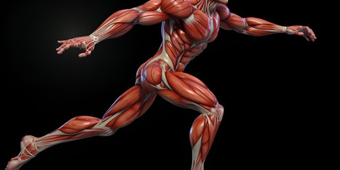 Model of a Human for studying the anatomy of muscles A man with muscles on his body male muscular system posed against a background fitness and healthy living concept  
