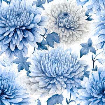 Pattern Blue Chrysanthemums, 40 PNGs High Quality Transparent Background, Flowers Illustrations, Floral Patterns Design © Emaga Travels