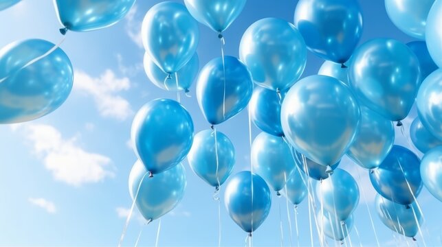 Illustration of a vibrant of blue balloons in the sky