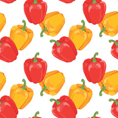 Vector seamless pattern with bell pepper. Yellow and red paprika on a white background. Bright, juicy, summer vegetables. Wallpaper, print, textile design, wrapping paper.