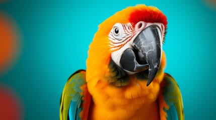 Photo of a vibrant parrot with a stunning blue background created with Generative AI technology