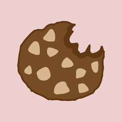Cookies with chocolate crisps. Cookie crumbs, bitten cookie. Vector illustration. - 632991068