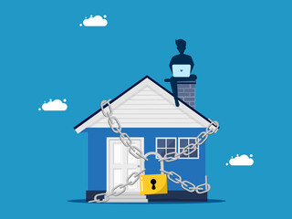 Obraz na płótnie Canvas Home protection. man and house locked with padlock vector