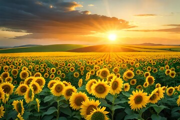 sunflower field at sunset generated by AI tool