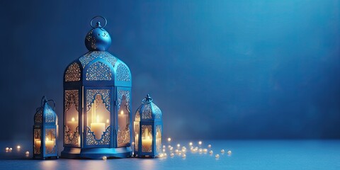 The theme of Eid-al-Adha, the Feast of Sacrifice. Image of an Arabic lantern. Place for text. Generative AI