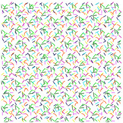 Seamless abstract pattern in the form of multi-colored dashes and doodles on a white background