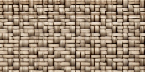 Seamless woven bamboo reeds basket weave background texture. Handmade braided rattan wickerwork with detailed wood grain overlay pattern or displacement, bump or height map. rendering, Generative AI