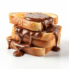 Toasts with chocolate butter isolated on white background. Made with generative ai