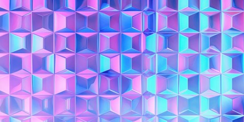 Seamless 80s holographic pink and blue plastic jelly plexiglass isometric square geometric cubes background texture. Iridescent abstract neon webpunk vaporwave aesthetic surreal pattern, Generative AI