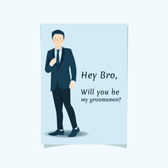 Will you be my groomsman invitation wedding card template with cartoon character