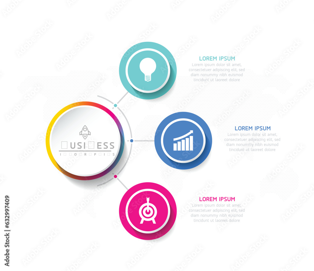 Poster vector infographic business presentation template with circular interconnection with 3 options.