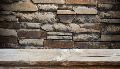 stone wall background, stone wall , natural stone wall front on the wood table 
