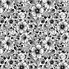 Seamless floral pattern with hand drawn flowers. Vector illustration.