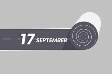 September 17 calendar icon rolling inside the road. 17 September Date Month icon vector illustrator.