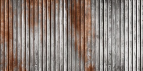Seamless rusted corrugated sheet metal pattern. grungy metallic industrial wall panel or roofing background texture overlay, displacement, bump or height map. High resolution, Generative AI