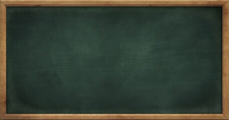 Empty green chalkboard background with wooden frame. Dirty erased chalk texture on blank blackboard with copyspace and wood border. Restaurant menu, Generative AI