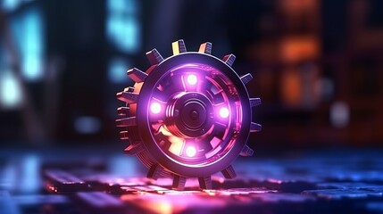 Abstract 3D gear on dark background. Concept of gear mechanics and cog mechanics