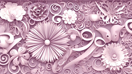 3d paper-cut flowers and leaves on a pink-purpule background wallpaper GenerativeAI