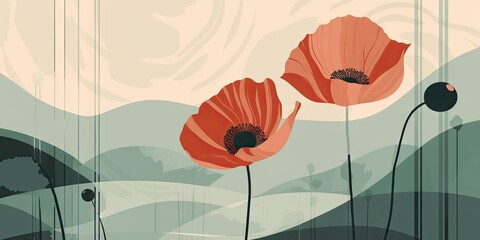 A simple illustration of a poppy flower. Floral design. Image for desktop, postcards. Generative AI