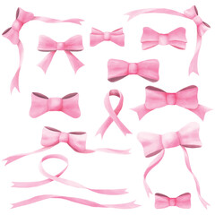 Pink watercolor ribbon bow vector collection