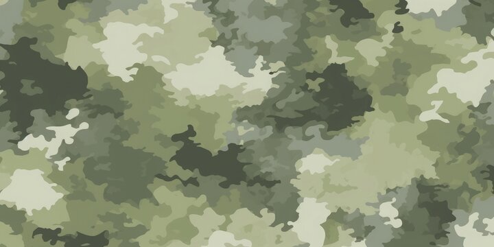 Seamless rough textured military, paintball camouflage pattern in a light forest sage green khaki palette. Tileable abstract contemporary classic camo fashion textile surface design, Generative AI