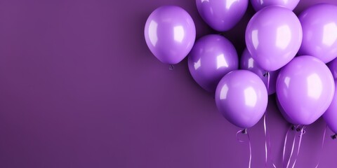 Purple balloons on a purple background, with space for text. Purple banner. Generative AI
