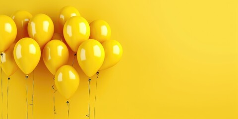 Bright yellow balloons on a yellow background, with a place for text. The banner is yellow. Generative AI