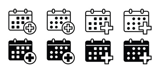 Treatment schedule calendar icons set in line and flat style. Treatment or medication time. Medical care icon vector illustration