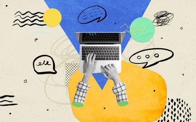Speech bubbles and a laptop computer - Photo collage - obrazy, fototapety, plakaty