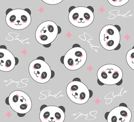 Seamless pattern of cute  cartoon pandas, vector illustration for fashion, fabric, wallpaper, cover designs