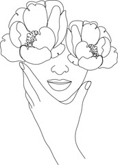 Vector outline black and white illustration of a female body in a swimsuit. One line drawing on a white background. Use it for card design, poster, banner, social media post, fashion print, beauty sal