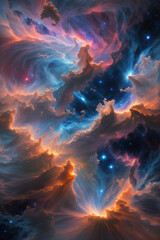 They marveled at the beauty of a nearby nebula, its swirling clouds of gas and distroyed like fire an abstract painting in the cosmos.