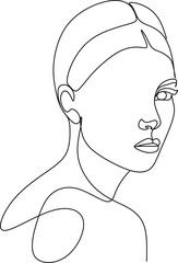 Minimal line art woman with hand on face. Black Lines Drawing. - Vector illustration