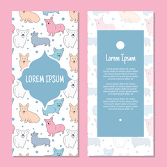 Vector cute puppies vertical frame pattern invitation greeting cards, RSVP and thank you cards