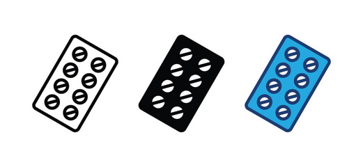 Pills strip icon. Pill medicine icon symbol in line and flat style. Medicals care vector illustration