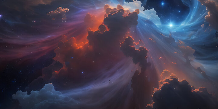 They marveled at the beauty of a nearby nebula, its swirling clouds of gas and distroyed like fire an abstract painting in the cosmos.