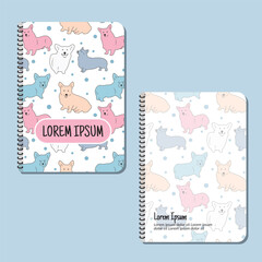 Cover page templates. cute puppies pattern layouts. Applicable for notebooks and journals, planners, brochures, books, catalogs etc. Repeat patterns and masks used, able to resize.