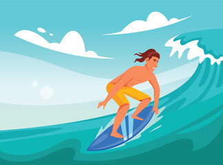 vector cartoon man surfing 