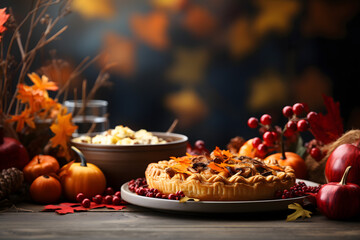 Fototapeta na wymiar thanksgiving country dinner, thanksgiving still life, pumpkin and autumn leaves, halloween pumpkin and candle