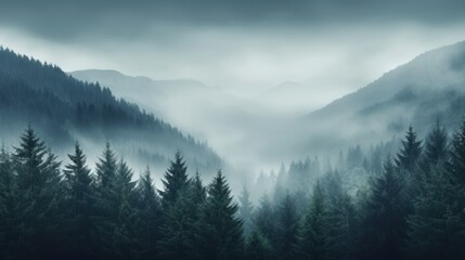 Dark Fog/mist over a moody Forest Landscape