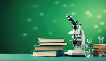 Back to school with microscope - banner with copyspace background.