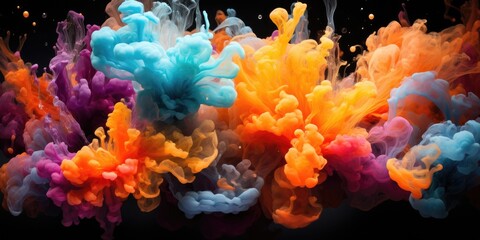 Fototapeta premium Explosion of colors underwater. Bright colors underwater. Colorful background. Generative AI